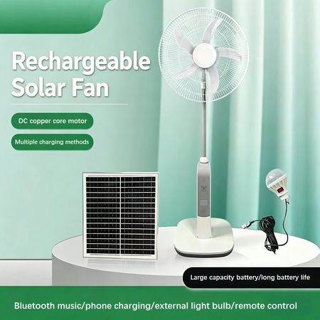 Solar powered fan, charging fan, large capacity battery, floor fan, Bluetooth music, brushless motor, 18 inch fan supply