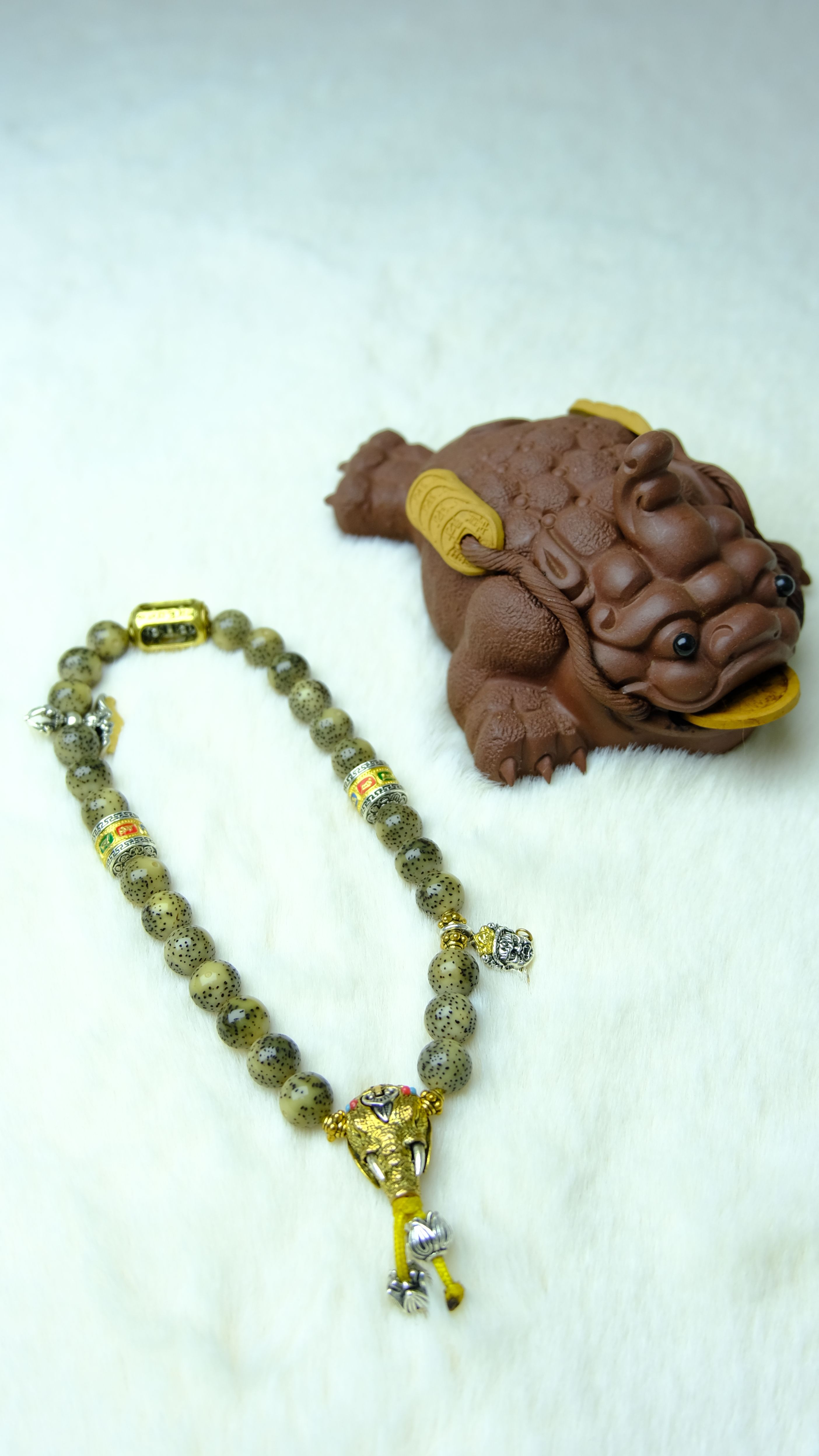 Star Moon Bodhi Bracelet with Round Caishen Charm