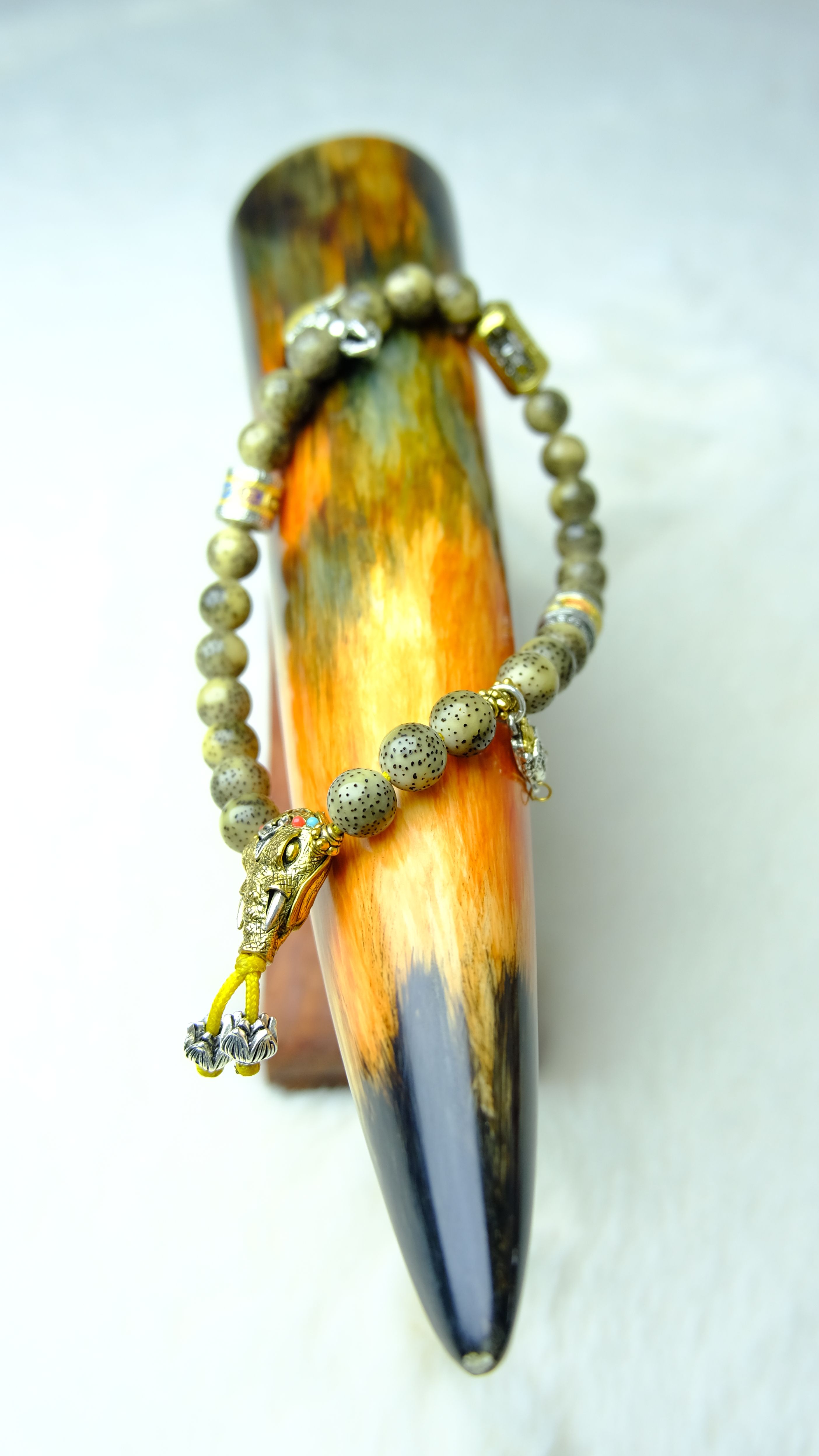 Star Moon Bodhi Bracelet with Round Caishen Charm