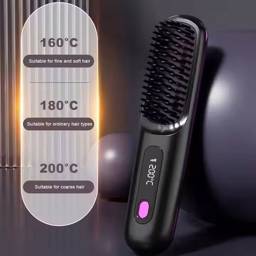 USB Charging Ceramic Heating Electric Comb Flat Hair Straightener Wireless Portable Hair Straightening Comb Brush