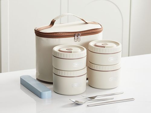4-piece Insulated Portable Stainless Steel Food Container Circular Microwave Safe Stackable Leak Proof Insulated Food Container