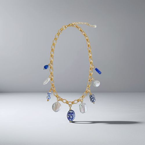 Pearl necklace, titanium steel, non-fading shell beads, high-end ceramic clavicle chain
