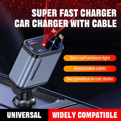 C6 Retractable Type C PD Cable Fast Charging Car Phone Charger Station Starry Sky Ambient Light Quick Adapter for Mobile