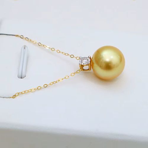 Luxury 18K Gold Jewelry with Sea Pearl Pendant Necklace Natural Golden South Seawater Engagement Link Chain