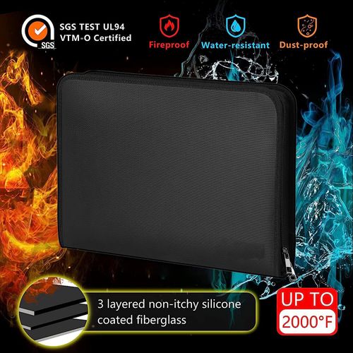 Fireproof and waterproof foldable accordion file folder with label, fireproof document bag