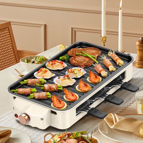 3-in-1 Electric Grill Pan for Indoor RV Cooking Smokeless Easy-Clean Carbon Steel Surface Detachable Plate for Household Use