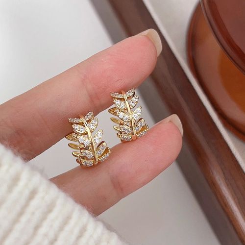 Hot Sale Exquisite Leaves Circle Hoop Earrings for Women Zircon Shiny Rhinestone Earring Wedding Birthday Jewelry Gifts