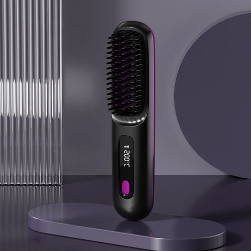 USB Charging Ceramic Heating Electric Comb Flat Hair Straightener Wireless Portable Hair Straightening Comb Brush