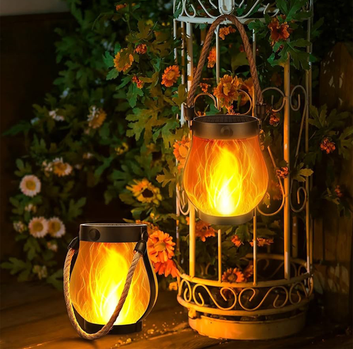 Solar Jute Flame Light USB Rechargeable Outdoor Courtyard Home Decoration Light Multi-Functional Waterproof Hanging Lamp