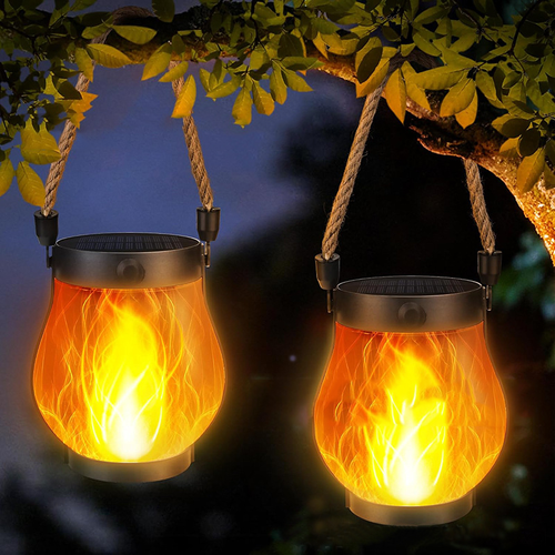 Solar Jute Flame Light USB Rechargeable Outdoor Courtyard Home Decoration Light Multi-Functional Waterproof Hanging Lamp