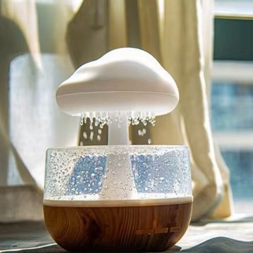 White Noise Humidifier with Rainbow Mushroom Cloud Raindrops USB-Powered Aromatherapy Sleep Night Light for Home and Hotels