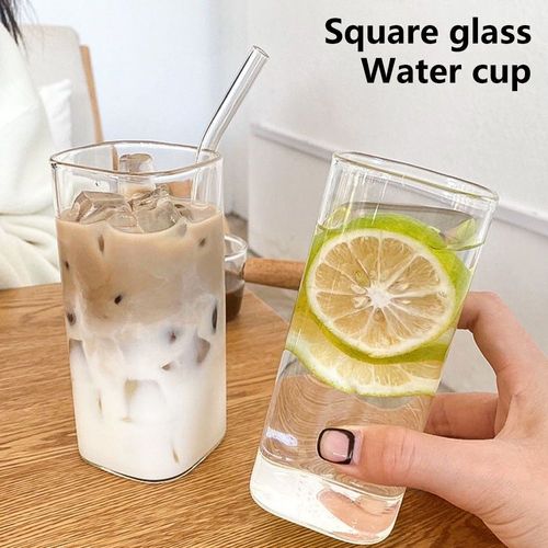 Modern-style rectangular glass cup glass coffee cup with a straw