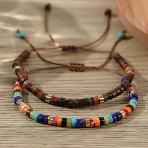 Boho 7 Chakra Rainbow 4mm Natural Stone Beads Dainty Bracelet | Ethnic Tibetan Multi Colors Gemstone Bracelet Jewelry