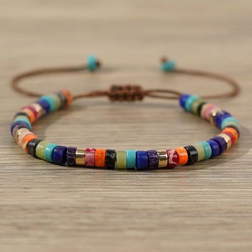 Boho 7 Chakra Rainbow 4mm Natural Stone Beads Dainty Bracelet | Ethnic Tibetan Multi Colors Gemstone Bracelet Jewelry