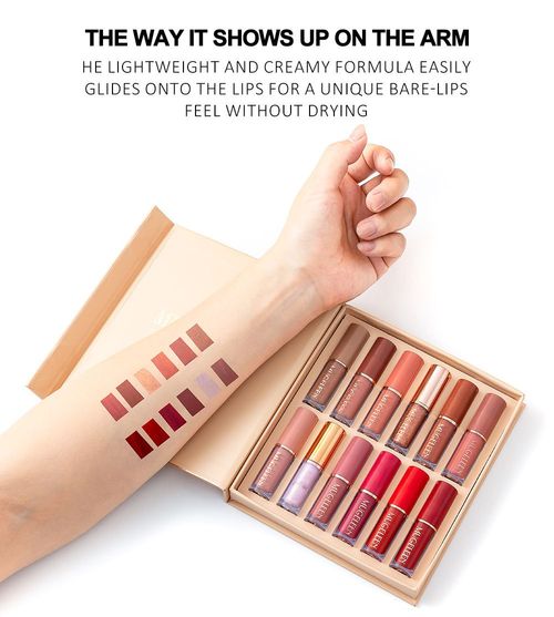 12 Color Book Lipgloss Set Vegan Organic Non-Stick Cup Waterproof Velvet Matte Liquid Lipstick