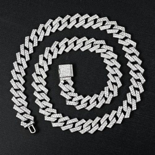 Hip-hop watch with sugar-cube bracelet and cross necklace, diamond-accented dial, quartz movement