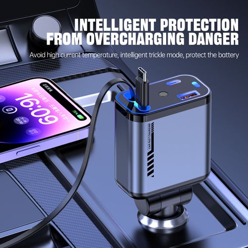 C6 Retractable Type C PD Cable Fast Charging Car Phone Charger Station Starry Sky Ambient Light Quick Adapter for Mobile