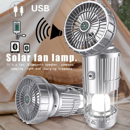Solar Camping Light with Built-in Fan, USB Power Bank, and Multi-Mode Lighting