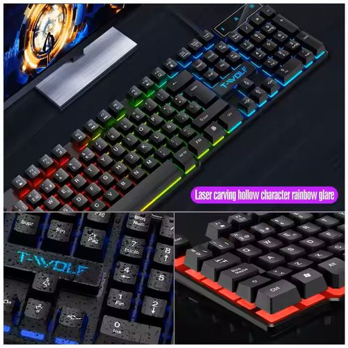 Hot Selling Color Backlit Rgb Keyboard 104 Keys Gaming Clavichordine USB Connect Rainbow Light Keyboard for Computer Laptop, Same Mouse Gifted