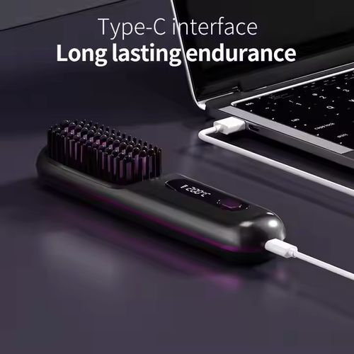 USB Charging Ceramic Heating Electric Comb Flat Hair Straightener Wireless Portable Hair Straightening Comb Brush