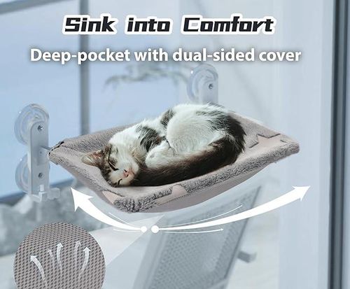 Cordless Indoor Cat Window Perch Cat Hammock Large 4 Suction Cups & Solid Metal Frame Foldable Cat Seat Window Beds