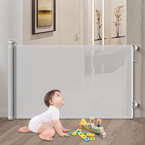 Extra-wide Metal Safety Mesh Retractable Gate for Baby dogs pets  Suitable for Indoor and Outdoor