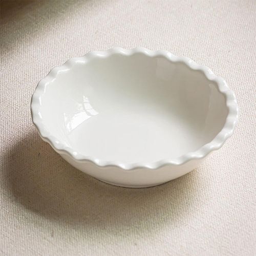 Wavy Bowl Household 8-Inch White Solid Color Ceramic Bowl Fruit Salad Bowl