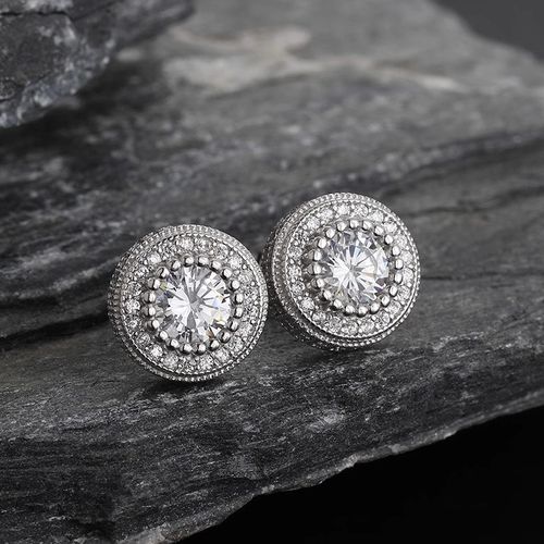 Round faux zircon earrings hip-hop unisex couple earrings