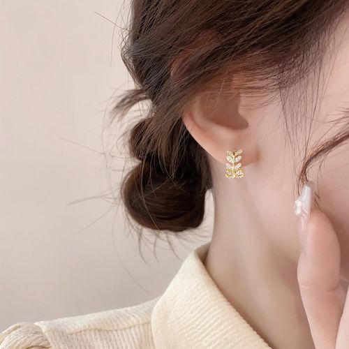 Hot Sale Exquisite Leaves Circle Hoop Earrings for Women Zircon Shiny Rhinestone Earring Wedding Birthday Jewelry Gifts