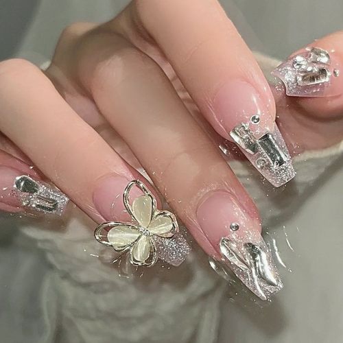 Pure desire long butterfly special-shaped diamond glitter nail patch