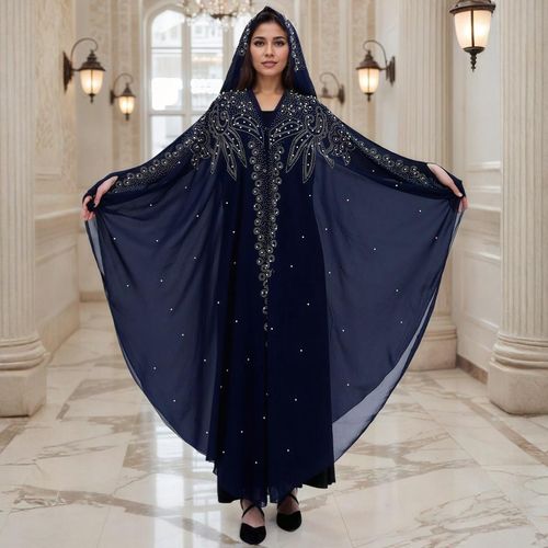Hot Selling Summer Robe Diamond Beaded Shawl Hood Middle East Africa Style Vintage Batwing Sleeve Abaya Caftan high Quality