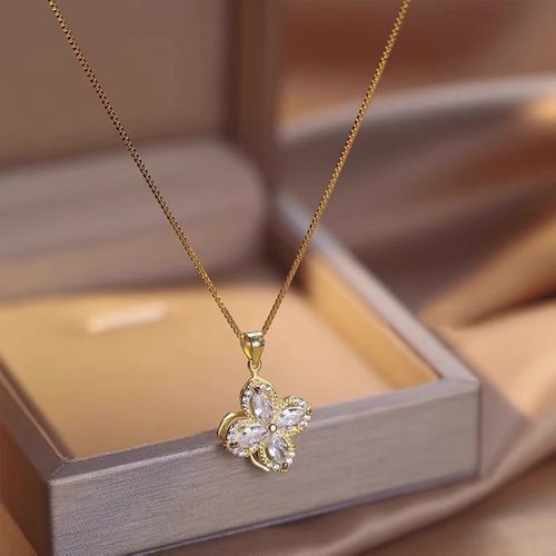 Rotating four-leaf clover necklace women's simple light luxury fashion versatile high-end collarbone chain