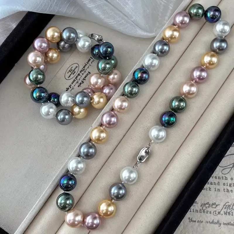 14mm Large Freshwater Pearl Necklace Women'S Bohemian Style with Minimalist Colorful Color Change Freshwater Pearl Mother'S Day Party & Special Occasion Everyday Jewelry Gifts