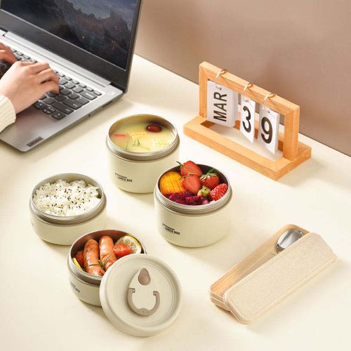 4-piece Insulated Portable Stainless Steel Food Container Circular Microwave Safe Stackable Leak Proof Insulated Food Container