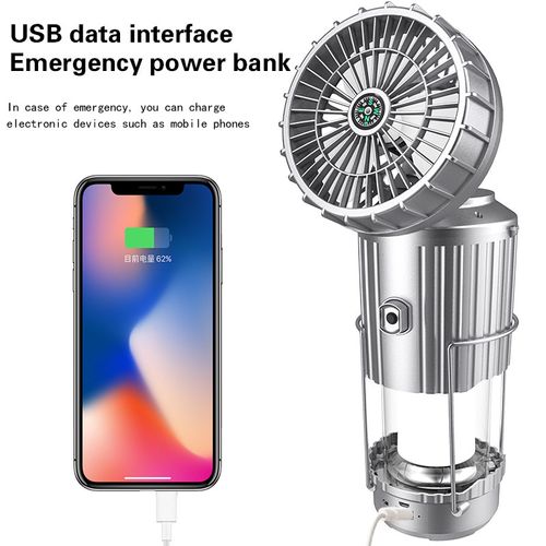 Solar Camping Light with Built-in Fan, USB Power Bank, and Multi-Mode Lighting