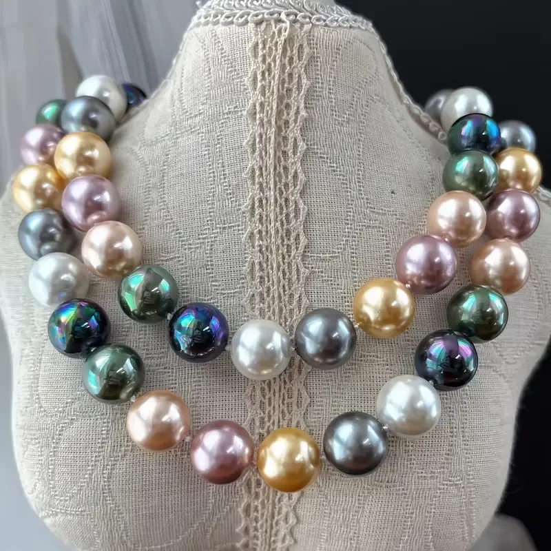 14mm Large Freshwater Pearl Necklace Women'S Bohemian Style with Minimalist Colorful Color Change Freshwater Pearl Mother'S Day Party & Special Occasion Everyday Jewelry Gifts