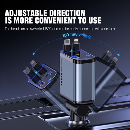 C6 Retractable Type C PD Cable Fast Charging Car Phone Charger Station Starry Sky Ambient Light Quick Adapter for Mobile