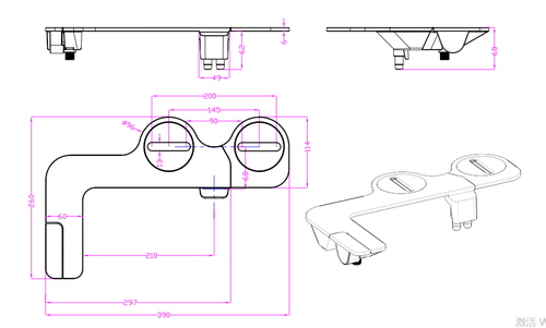 Bathroom One-piece Cold Water Power Free WC Bidet Attachment Seats Fitting With Two Nozzles