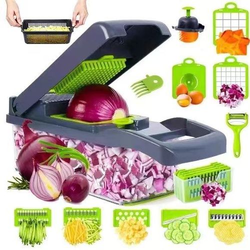 Hot Sale 16 in 1 Manual Vegetable Cutter New Silicone Onion & Carrot Chopper with Spatula for Kitchen Food Chopper