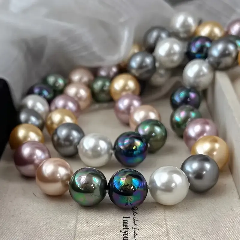 14mm Large Freshwater Pearl Necklace Women'S Bohemian Style with Minimalist Colorful Color Change Freshwater Pearl Mother'S Day Party & Special Occasion Everyday Jewelry Gifts