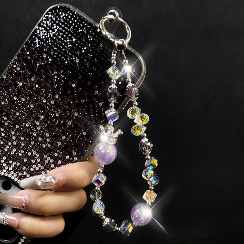 Advanced Luxury Rose Crystal Mobile Phone Chain Pendant Original Design Light Keychain with Perfume Bottle Mobile Bag Pendant