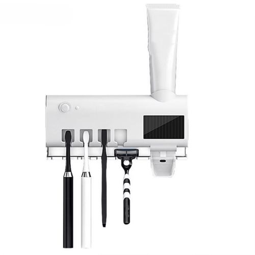 Smart Wall Mounted Toothbrush Holder UV Sterilizer Punch-Free Automatic Bathroom Organizer Cover Family Use Toothpaste Dispenser