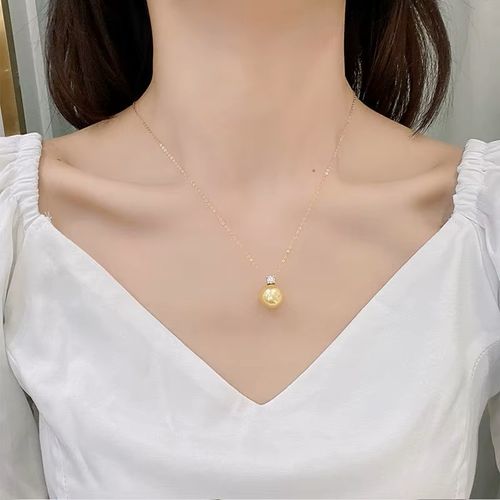 Luxury 18K Gold Jewelry with Sea Pearl Pendant Necklace Natural Golden South Seawater Engagement Link Chain
