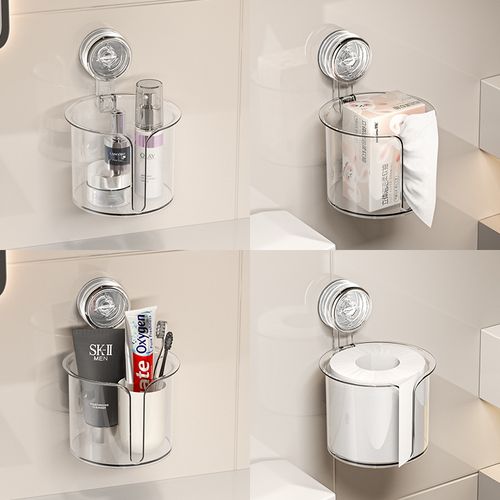 Wall Mounted Tissue Box Suction Cup Acrylic Toilet Plastic Round Storage Organizer Shelf Transparent Holder for Bathroom