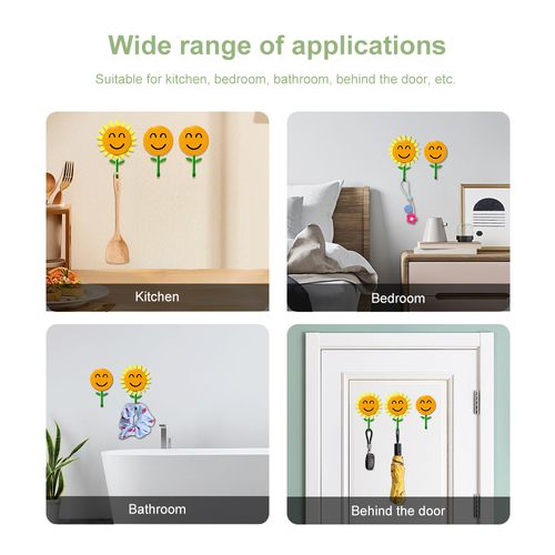 Sunflower Flower Sticky Suction Cup Hook Plastic Wall Mounted Single Living Room Kitchen Door Sunflower Hook