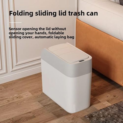Automatic Home Trash Can Smart Sensor Touchless Sliding Lid Narrow Gap Electric Adsorption Bag for Living Room Plastic Steel
