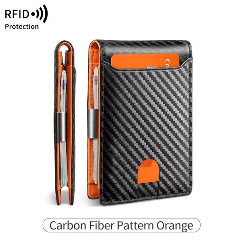 Fashion ultra-thin double folding men's wallet, Carbon fiber pattern credit card holder, RFID blocking pocket Money Clip wallet