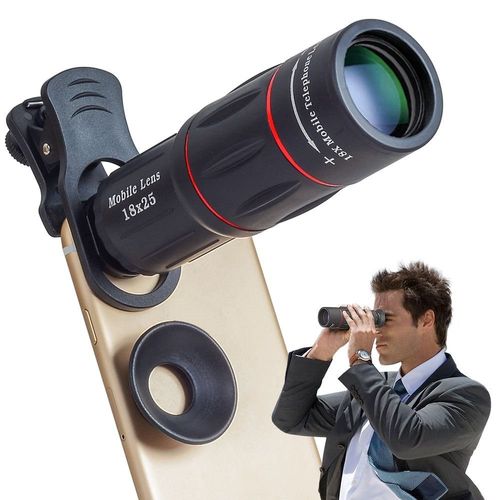 Outdoor 18x25 HD phone lens, used for concert shooting, comes with a 28x external telescope, a phone clip, and a phone stand.