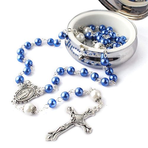 Virgin Cross Rosary Necklace Handmade Curved Needle Baptist Prayer Rosary
