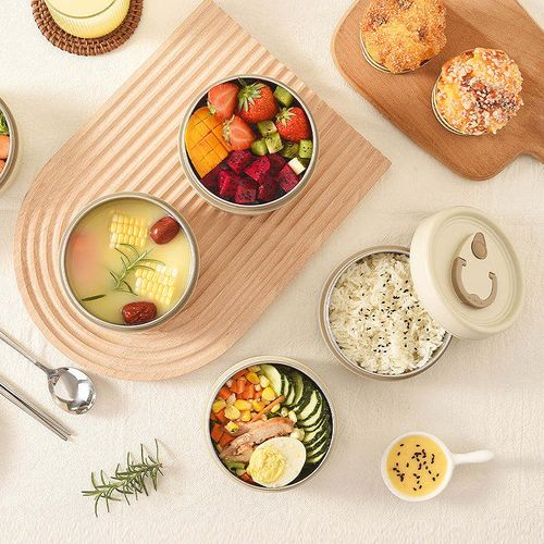 4-piece Insulated Portable Stainless Steel Food Container Circular Microwave Safe Stackable Leak Proof Insulated Food Container